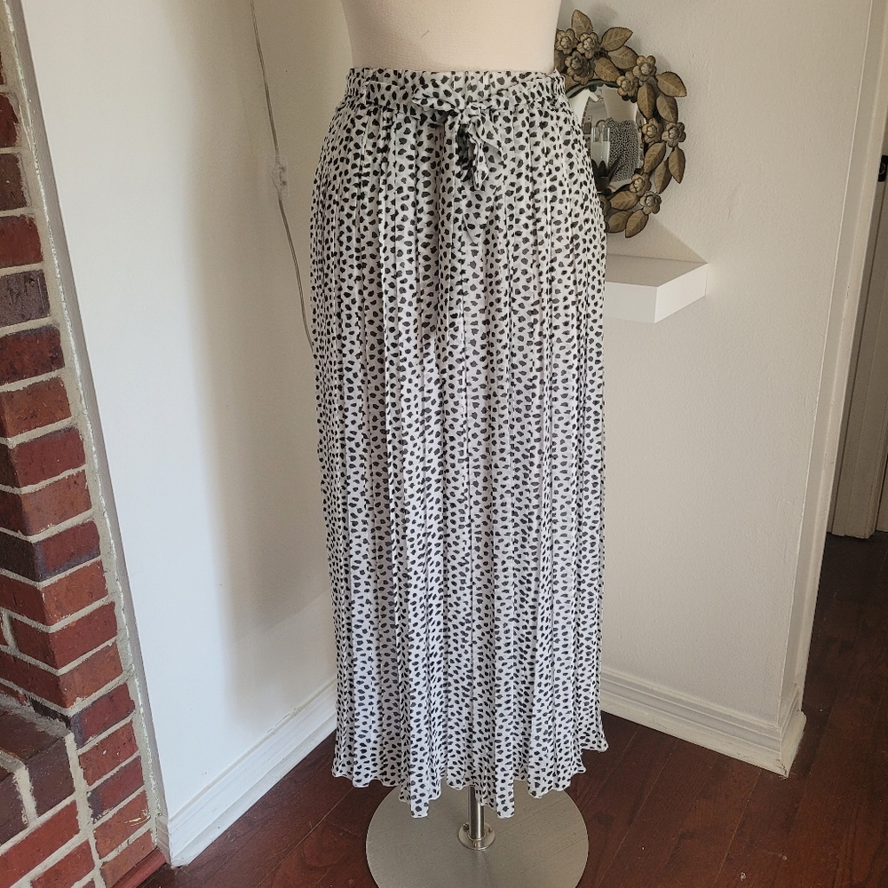 Joie Black and White Polka Dot Pleated Maxi Skirt Large